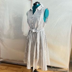 Sleeveless Striped Button Down Shirtdress With Pockets